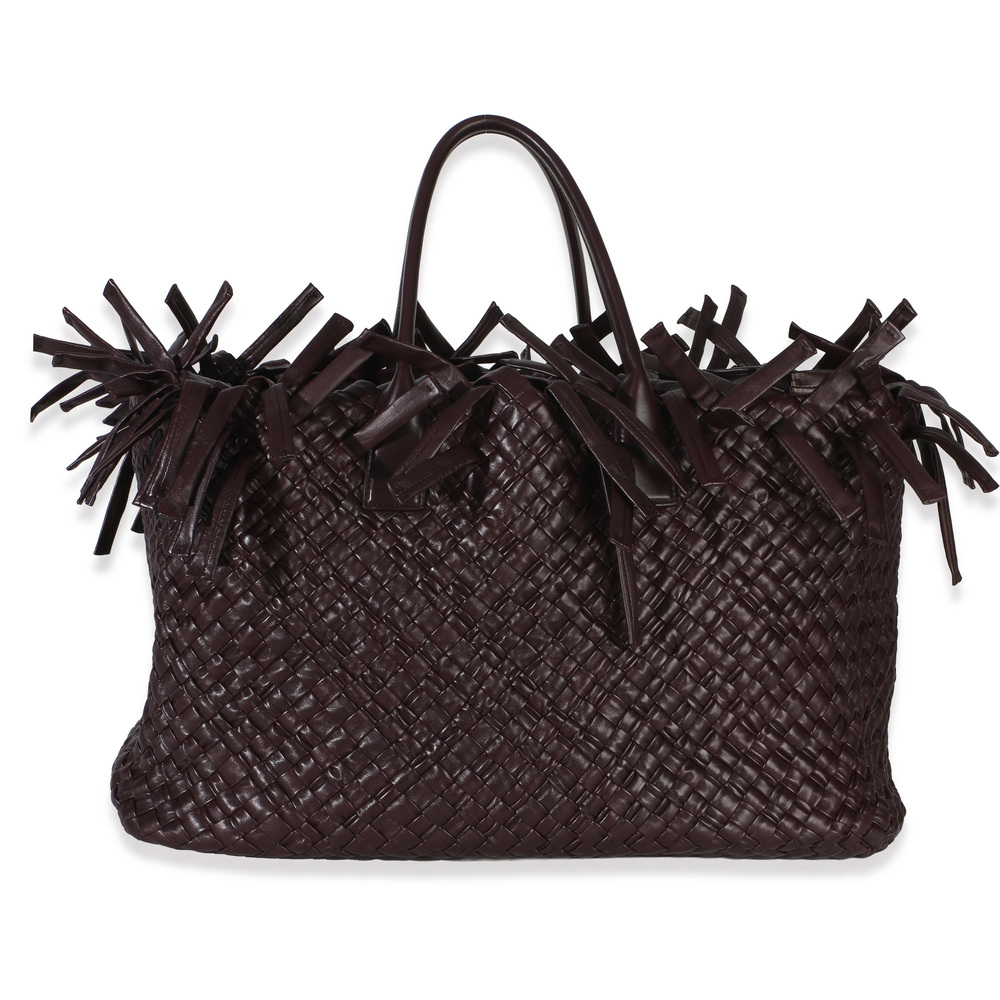 Bottega Veneta Burgundy Nappa Intrecciato Fringe Oversized Cabat Tote